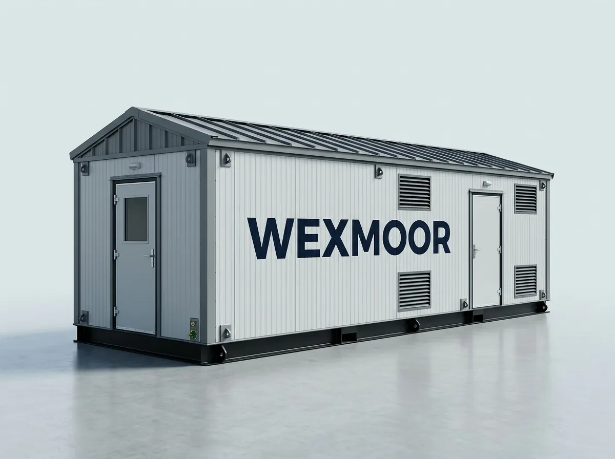 A WEXMOOR eHouse: a prefabricated steel electrical room on a skid base